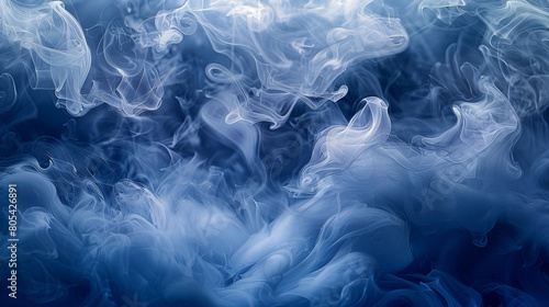 Smoke captured in a turbulent dance of indigo and white, resembling the dramatic, churning waves of a stormy sea.