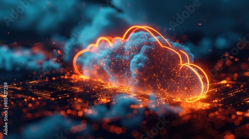 Cloud computing concept with digital light , cyber and furturistic Cloud Networking, Crypto, AI, Firewall Network Security, Artificial Intelligence, Cyber Security, Cloud Managed. photo