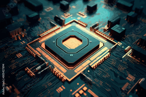 Electronic circuit board close up.