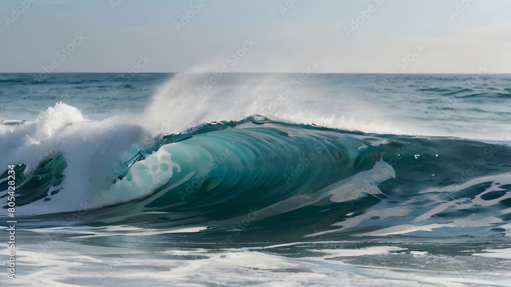 Perfect waves in the ocean for surfing, the sun's rays shining through the water Perfect waves in the ocean for surfing, the sun's rays shining through the water