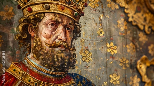painting of an ancient medieval king worn by time in high resolution and high quality photo