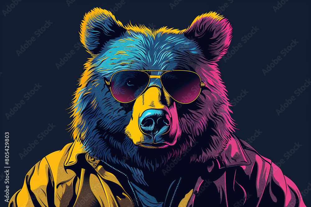 Bear wearing sunglasses and a yellow shirt Bear wearing sunglasses and a yellow shirt