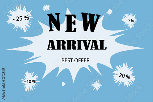 New arrival blue banner for store, best offer