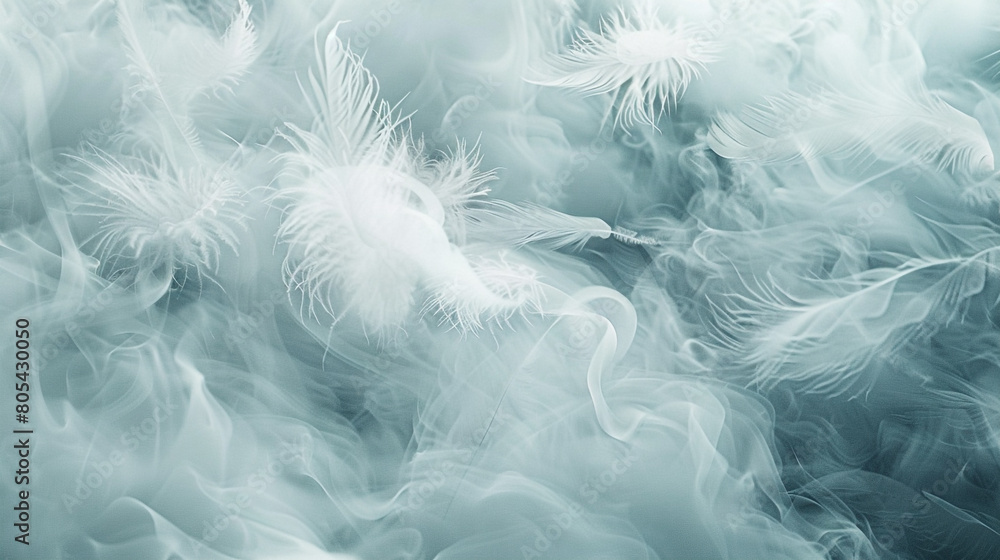 Soft, ethereal plumes of smoke in white and pale grey, spreading across the scene like feathers or soft fur. Soft, ethereal plumes of smoke in white and pale grey, spreading across the scene like feathers or soft fur.