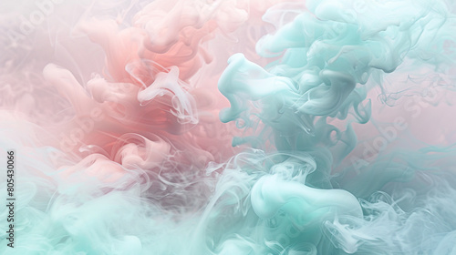 Soft, flowing smoke in a blend of pastel pink and baby blue, evoking the delicate colors of a spring sunrise.