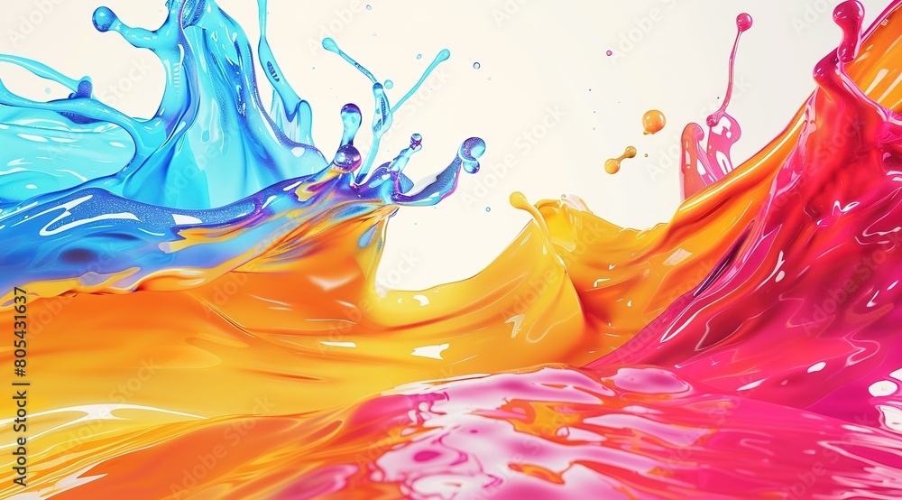 Colorful paint splash on dark background. Vibrant color combination. Abstract artwork expression. Liquid explosion in visual dynamism style