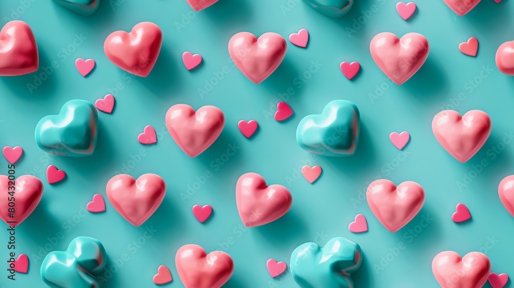 A background with pink and blue hearts.