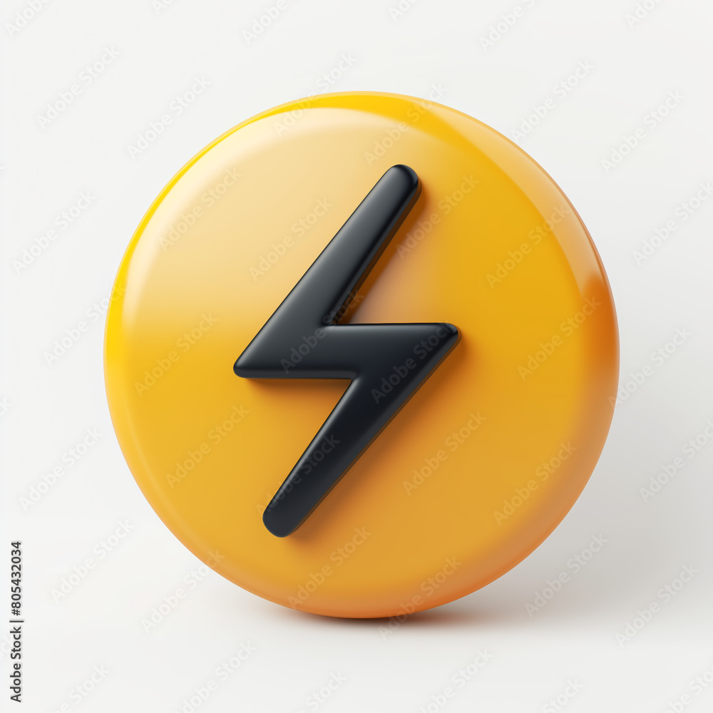 Yellow circle icon with black lightning bolt in the center. Yellow circle icon with black lightning bolt in the center.