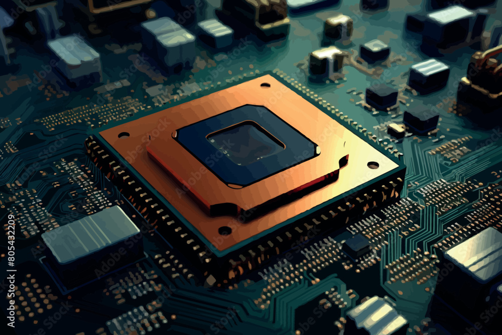 Fototapeta premium Electronic circuit board with processor, close up