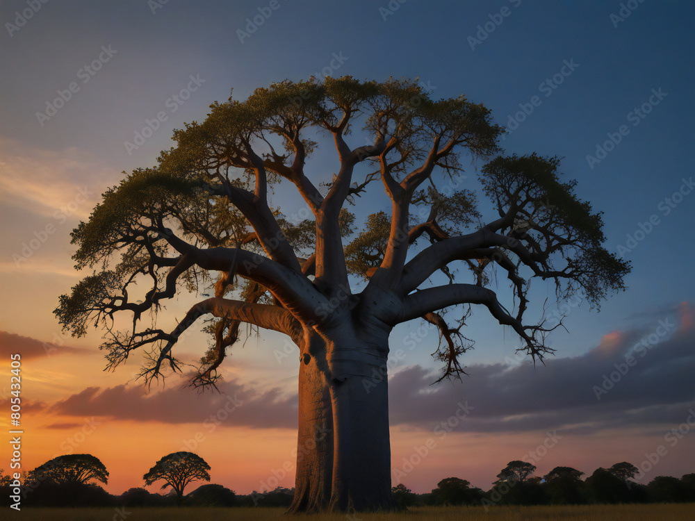 Fototapeta premium sunset and baobab tree