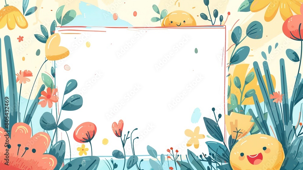 springtime flower blossom minimal doodle page print border design, with blank empty space for mock up message background springtime flower blossom minimal doodle page print border design, with blank empty space for mock up message background