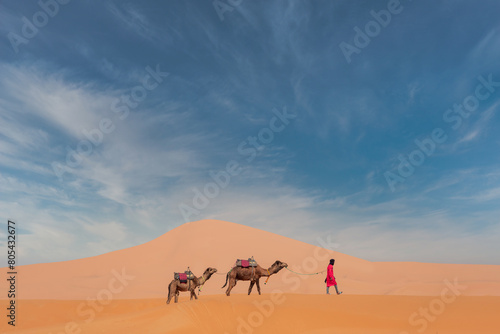 Berber with his dromedary in the sahara desert in Morocco