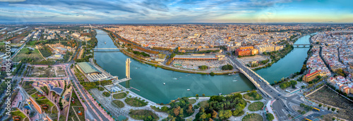 Aerial view of the city of Seville and the Guadalquivir river, Spain. High resolution panorama. photo