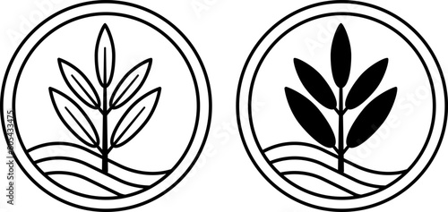 Modal Fabric Icons. Black and White Vector Icons. Eucalyptus Tree Branch. Viscose. Environmentally Friendly and Natural Quality Material. Tag, Label for Clothing