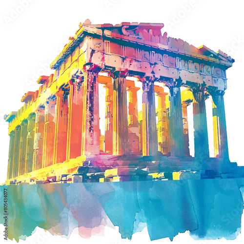 abstract shilouette of acropolis of athens vector illustration in watercolor style