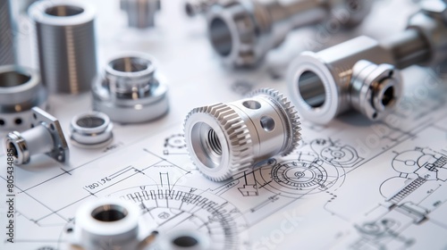 Precision drawings by engineering technicians, showcasing mechanical part designs for industrial applications, close-up