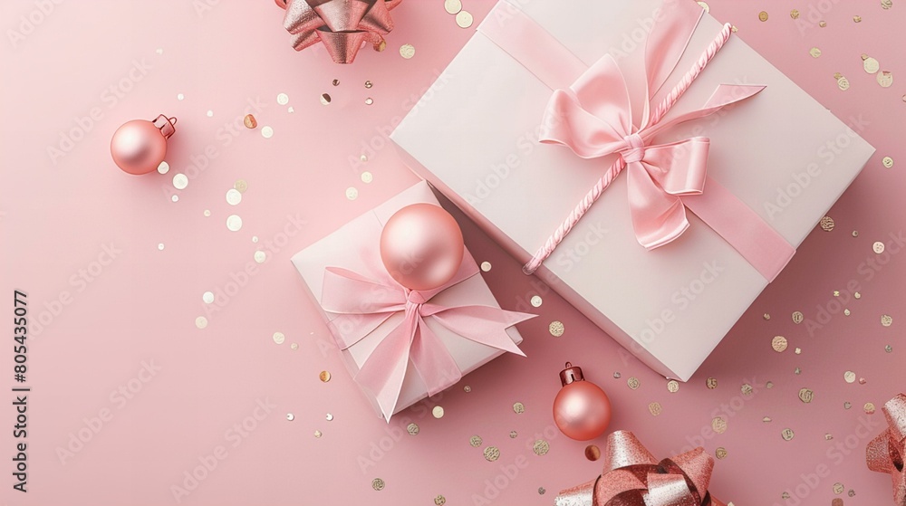 3d render of a elegant and soft-hued display of holiday gifts adorned with pink ribbons, perfect for seasonal promotions and festive decor themes 3d render of a elegant and soft-hued display of holiday gifts adorned with pink ribbons, perfect for seasonal promotions and festive decor themes