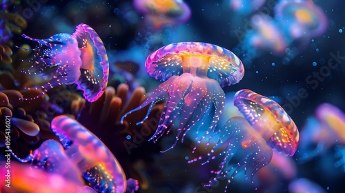Neon Marine Life Deep Sea Exploration: A photo of neon-colored marine life in the deep sea © MAY