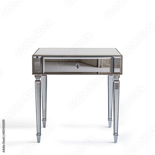 A mirrored table with a drawer placed on top of it isolated on a transparent background 