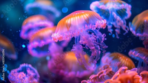 Neon Marine Life Underwater Creatures: A photo of neon-colored underwater creatures