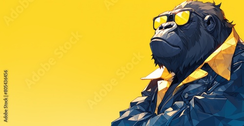 Gorilla wearing sunglasses against a yellow background