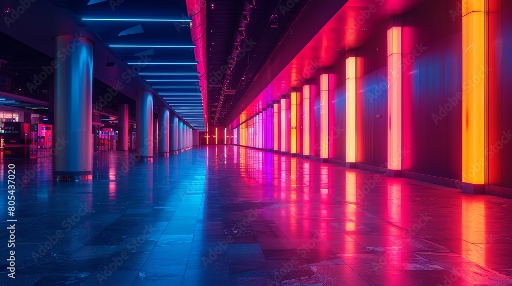 Sport Complex Neon Lights: A photo of an empty sports complex with neon lights