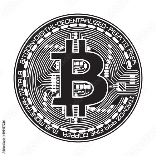 Simple bitcoin logo icon, black vector illustration on white background
