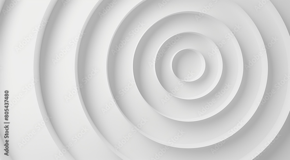 Abstract white background with a series of circles of varying sizes. The circles are arranged in a spiral pattern, creating a sense of movement and energy. Scene is dynamic and visually engaging