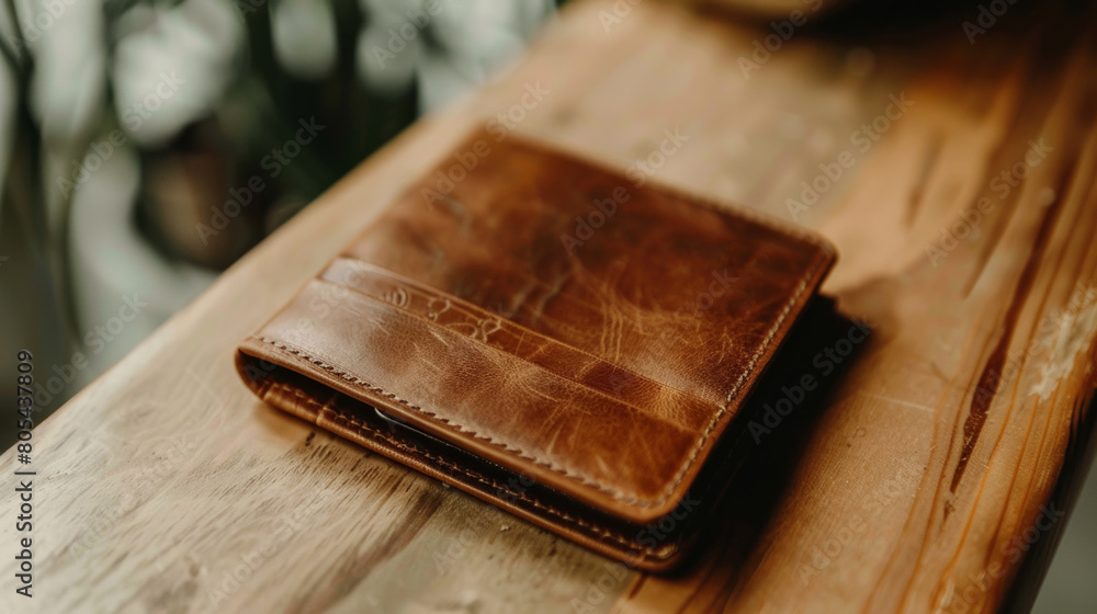 Trendy blank wallet mockup on a minimalist surface