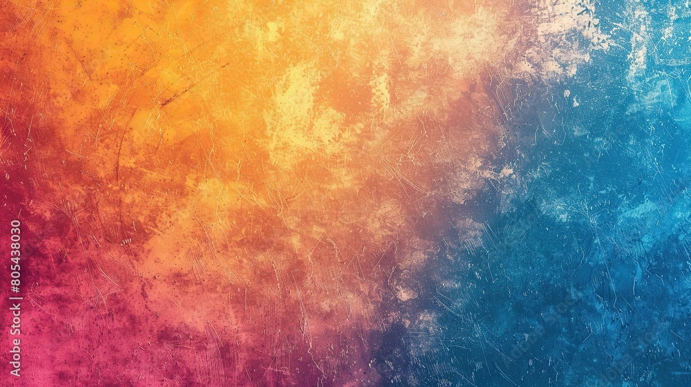 Obraz premium Blue orange yellow pink grainy gradient background abstract poster design noise texture copy space