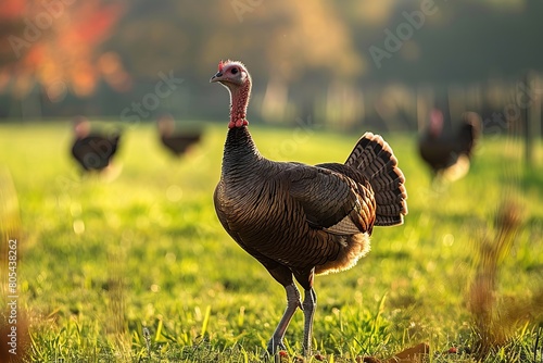 Lonely turkey on a pasture on a walk