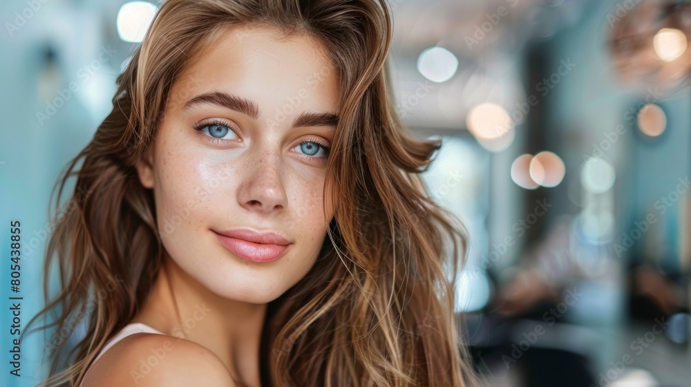 Obraz premium portrait of a beautiful blonde, white woman with blue eyes