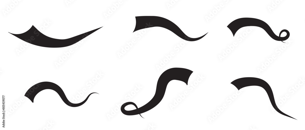 Swoop and swish black vector line on white background. Swoop and swish with swirl tail. vector illustration. Swoop and swish black vector line on white background. Swoop and swish with swirl tail. vector illustration.