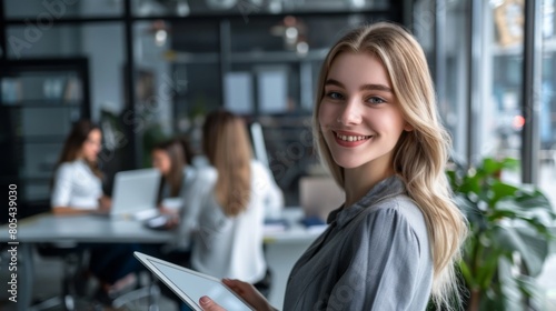 Confident Woman with Digital Tablet