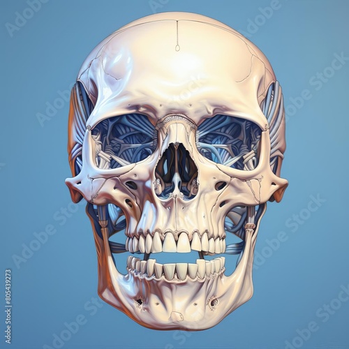 Detailed illustration of the human skeletal system on a soft pastel background, perfect for anatomy education photo