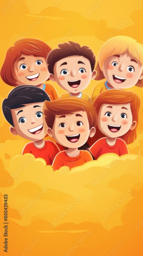 A colorful group of smiling children standing side by side A colorful group of smiling children standing side by side