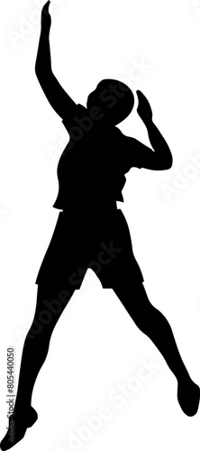 black and white male silhouettes of athletes, volleyball game, clipart © Елена Челышева