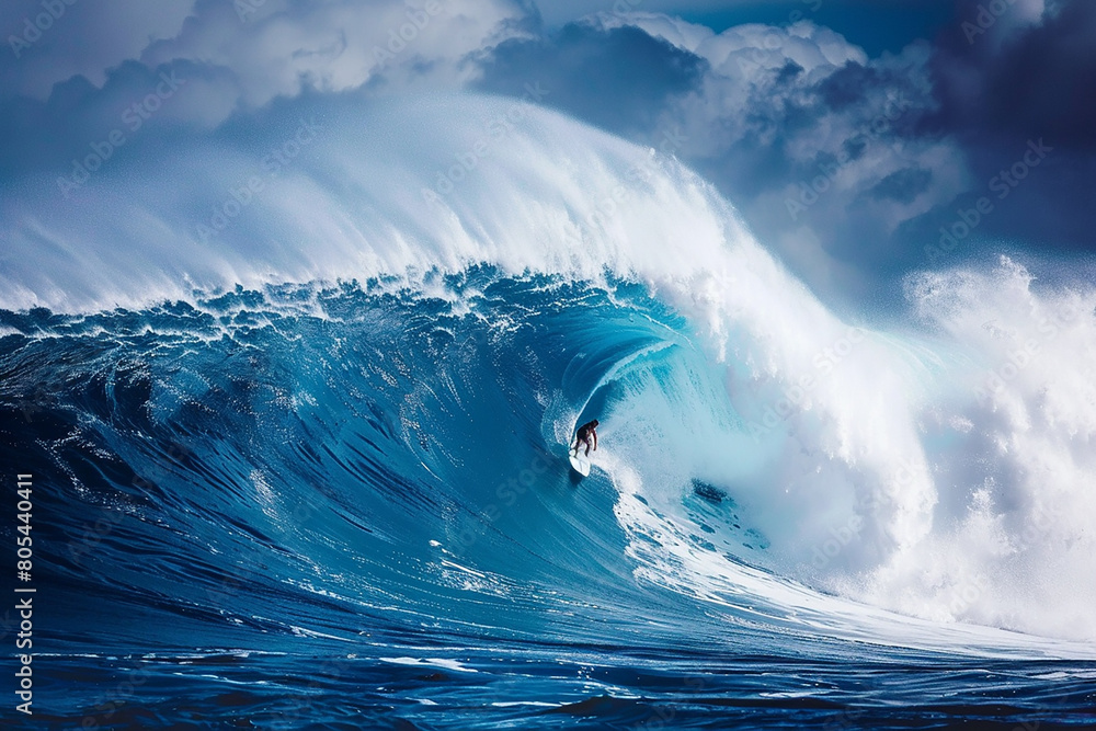 A surfer is riding a wave in the ocean A surfer is riding a wave in the ocean
