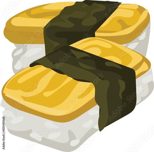 Tamago sushi illustration on transparent background.