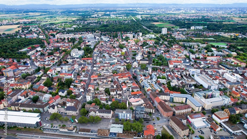 Aerial view of the city Frankenthal in spring on a sunny day