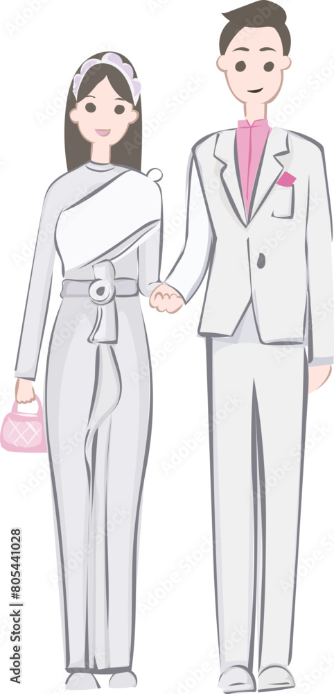 Cartoon wedding couple thai style illustration on transparent background.
Cartoon wedding couple thai style illustration on transparent background.