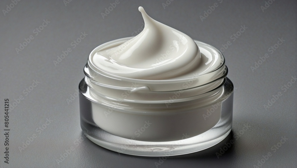 Cosmetic white cream balm in a jar on a gray background Cosmetic white cream balm in a jar on a gray background