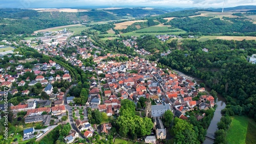 Aerial view of the city Meisenheim in spring on a sunny day