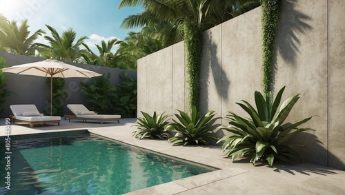 swimming pool with palm trees