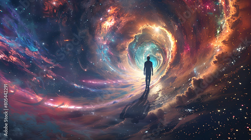 Conceptual Art Depicting Theory of Time Travel Amidst Cosmos photo