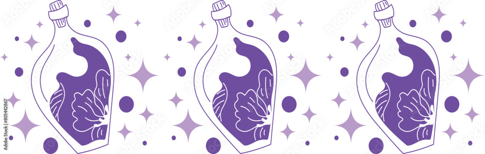 Naklejka premium Potion bottle line border on transparent background. 