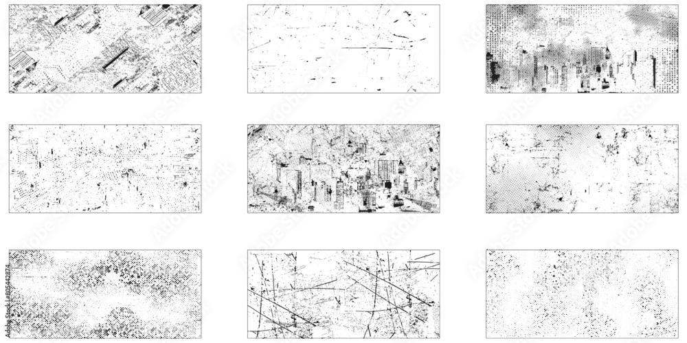Abstract grunge distressed wall texture overlay background set. Paint grunge texture bundle. Vector illustration. Abstract grunge distressed wall texture overlay background set. Paint grunge texture bundle. Vector illustration.