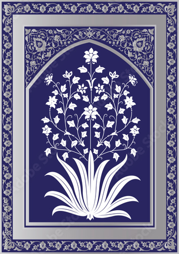 Jharoka , Mughal art , Decorative Indian beautiful Mughal illustration plant for print. Mughal vector background , isolated