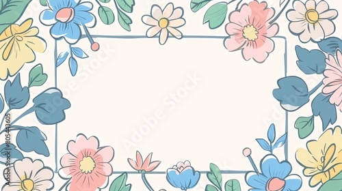 flower meadow field with copy space cute cartoonish page print border design  with blank empty space for mock up message background