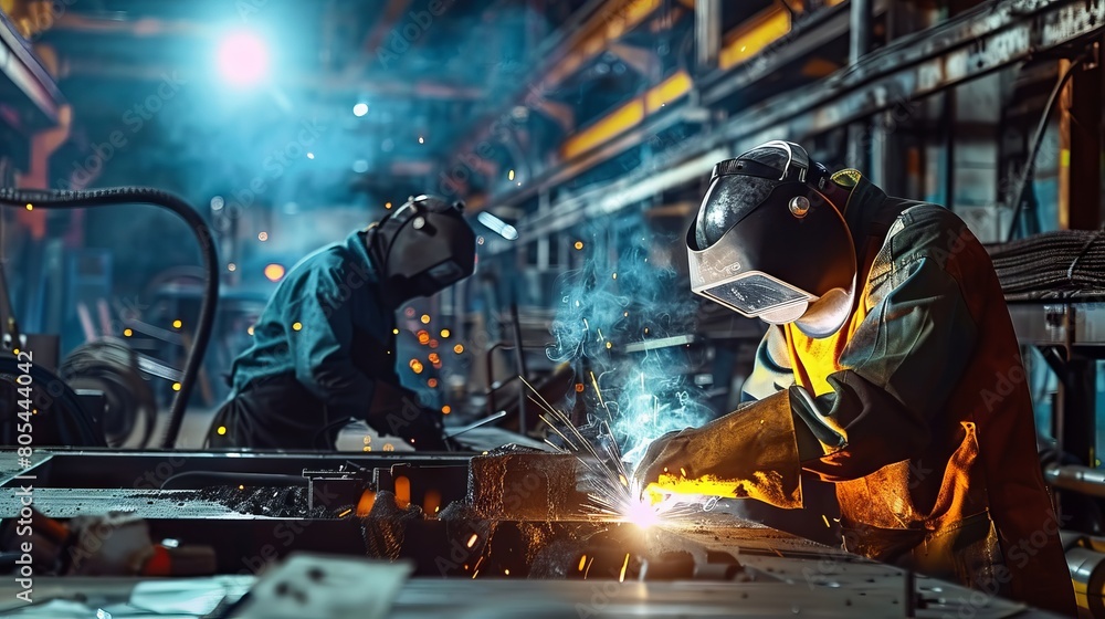 Precision and Sparks. Welders working at the factory made metal. Precision and Sparks. Welders working at the factory made metal.